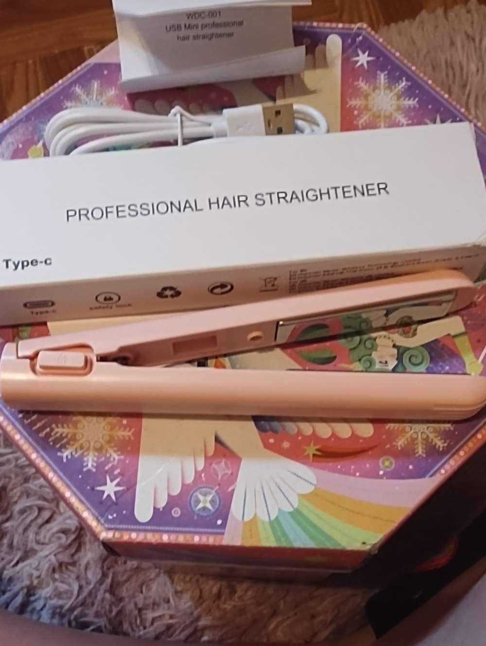 Pink Mini Hair Straightener - Compact USB Rechargeable